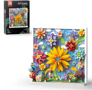 flash card TG BLOCKS Micro Brick Flower World Building Set, 3D Floral Wall Art Home Office Decoration or Table Display, Creative Building Craft Set, Ideas Gift Building Toy for Adults,Teens Ages 8+ Kids