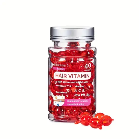 Eikana Hair Vitamin Capsules (40pcs) - Daily All-Hair Friendly Lightweight Haircare Supplement with Vitamin A,C,E, Avocado Oil, Argan Oil, Hydrates, Smooths, Boosts Moisture, Repairs Damaged Strands, Easy-to-Use