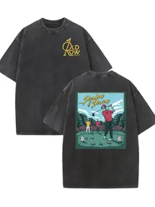 Vintage washed dual-sided golf graphic tee featuring “FORE DRAGONS” design, classic crew neck and loose fit for all-season wear. Perfect casual streetwear pick for weekend leisure and golf-themed outings. Crewneck   Menswear Tshirt
