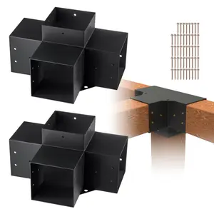 VEVOR Pergola Bracket Kit 6''x6'',  , 2pcs 4-Way Heavy Duty Corner Bracket Woodworks DIY Post Base Kit, Easy Installation Wooden Beams for Gazebos, Patio Pergolas, Log Cabin Outdoor Pergola Hardware