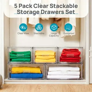 Vtopmart 2-5 Pack UnderBed Large Clear Stackable Storage Drawers 18-27QT, Easily Assemble Closet Storage Bins, Dust-Proof for storing shoes, clothes, bedding, and off-season essentials, summervibes outdoorfun