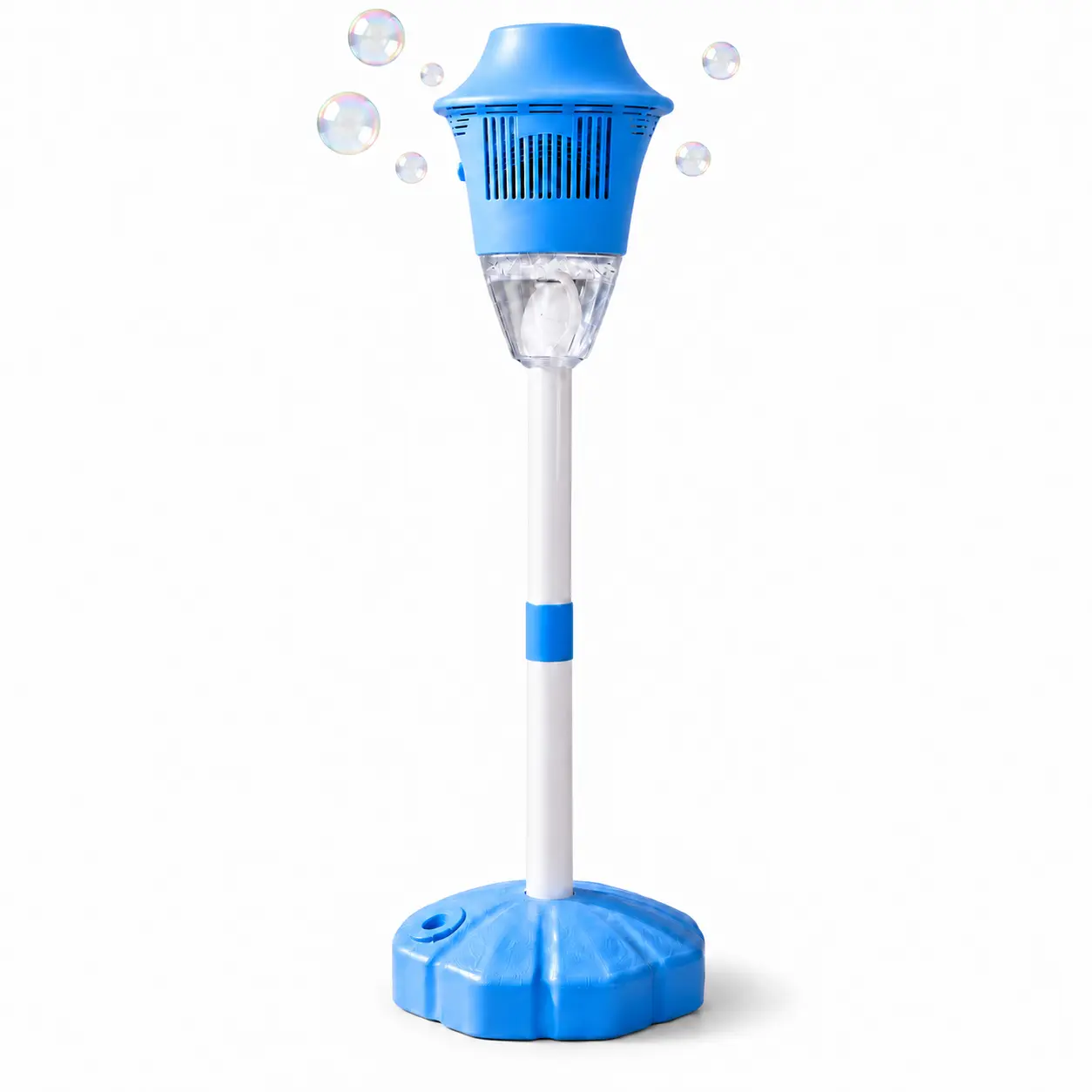 Standing Bubble Machine for Kids, 10-Hole Automatic Lantern Bubble Maker with Lights and Music, Adjustable Pole for Yard and Patio Play