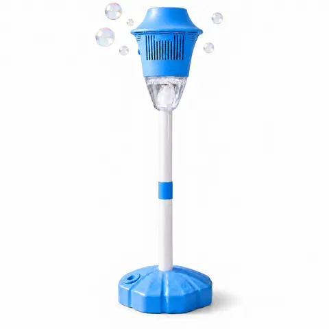 Standing Bubble Machine for Kids, 10-Hole Automatic Lantern Bubble Maker with Lights and Music, Adjustable Pole for Yard and Patio Play