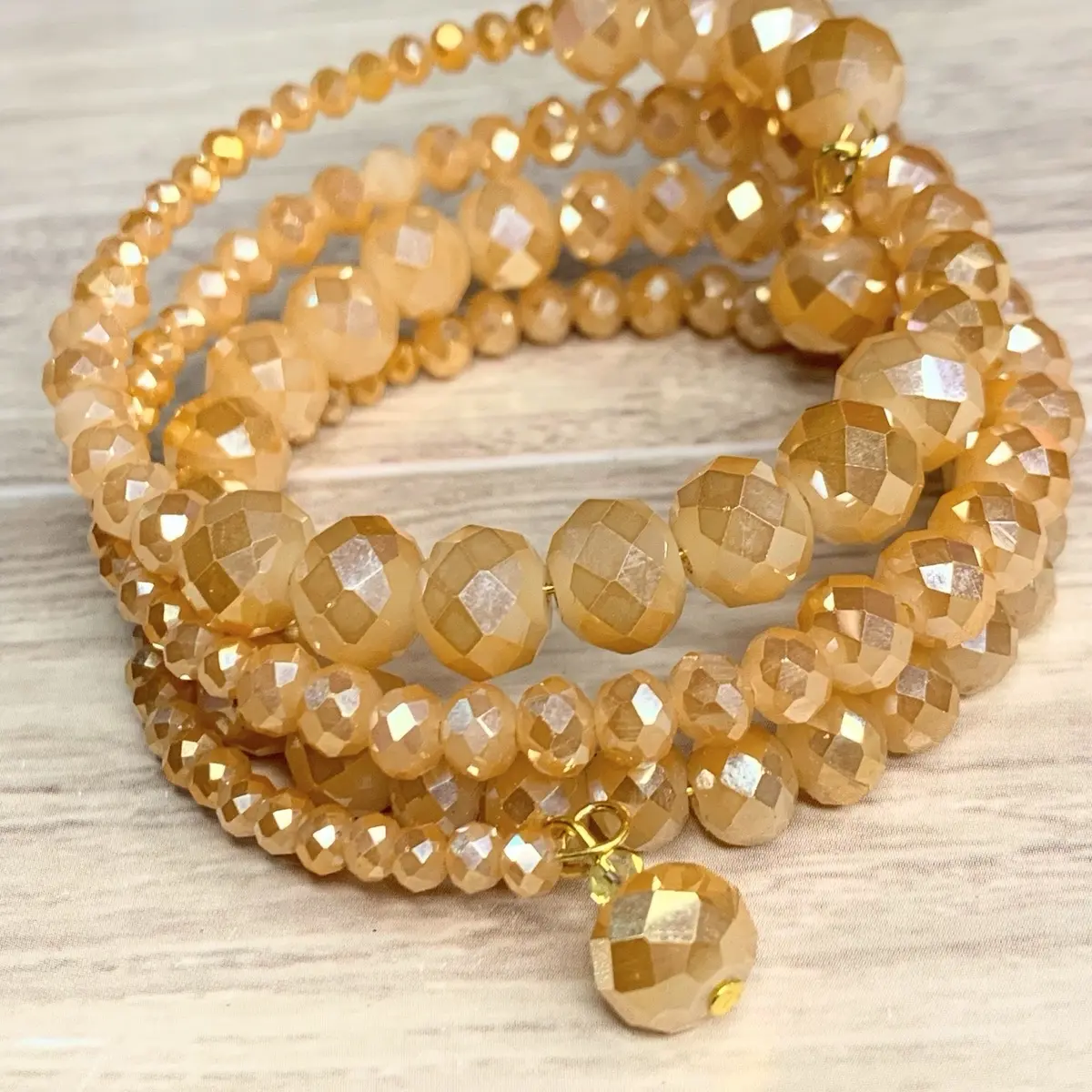 Golden Beads Memory Wire Bracelet - Elegant Design with Round Beads