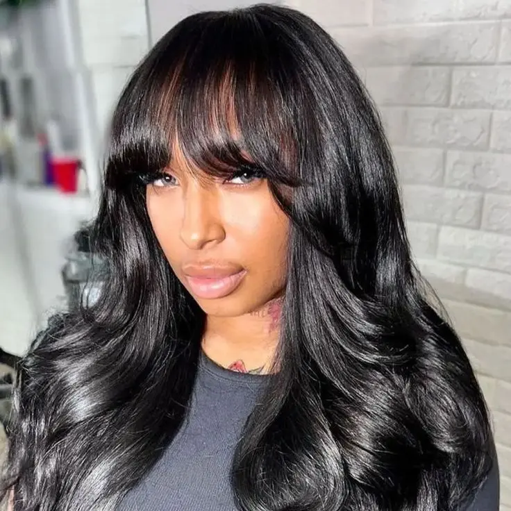 AliPearl Wig Loose Body Wave Wig with Bangs Glueless 5x5 Lace Closure Wig Human Hair With Ultra-thin Air Bangs Glueless Bang Wigs