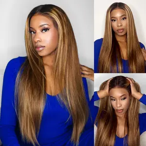 [New]Megalook 13x6 Three-Go Glueless Highlight Honey Blonde Wigs #2 Roots Silky Straight With Drawstring 100% Human Hair Wig Put On Go Binner Friendly