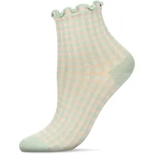 Women's Gingham Cotton Blend Ruffle Cuff Anklet Socks