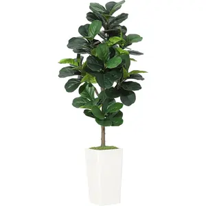 Gaomon 5FT Silk Artificial Fiddle Leaf Fig Tree with Moss-Infused Modern Plastic Planter, Realistic Ficus Lyrata, Low-Maintenance Fake Plant for Indoor Living Room, Office Decor
