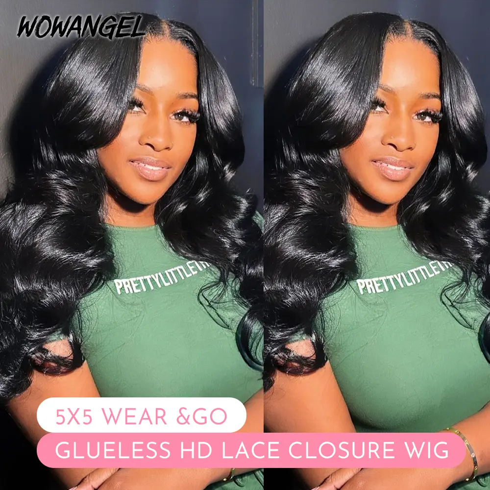 WOWANGEL 5x5 Closure Wig Glueless Wigs Skinlike Real HD Lace Wear to Go Wig Real Human Hair Fast Wear 250% Density 26 Inch Body Wave 0.10mm Ultra-Thin Swiss Lace Pre-Plucked Bleached Knots Glueless Highlight Wig Easy to Wear Natural Hairline #SummerVibes