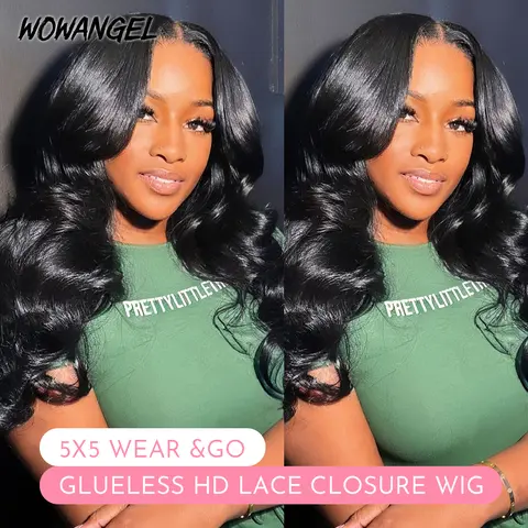 WOWANGEL 5x5 Closure Wig Glueless Wigs Skinlike Real HD Lace Wear to Go Wig Real Human Hair Fast Wear 250% Density 26 Inch Body Wave 0.10mm Ultra-Thin Swiss Lace Pre-Plucked Bleached Knots Glueless Highlight Wig Easy to Wear Natural Hairline #SummerVibes
