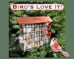 Unique Christmas Gift - Bird Lovers Nesting Materials - Natural Alpaca Fiber Filled Suet Cage Feeder - Attract Birds to Flower Garden