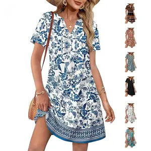 Dresses for Women 2026 Casual Summer V Neck Wedding Guest Dress Short Sleeve Fashion Beach Vacation Clothes
