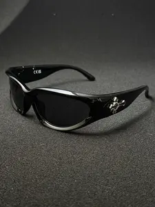 Men's Fashion Glasses with Rhinestone Cross Decoration, PC Anti-Explosion Lenses, Sporty Casual Streetwear, Vintage Flat Top Sunglasses