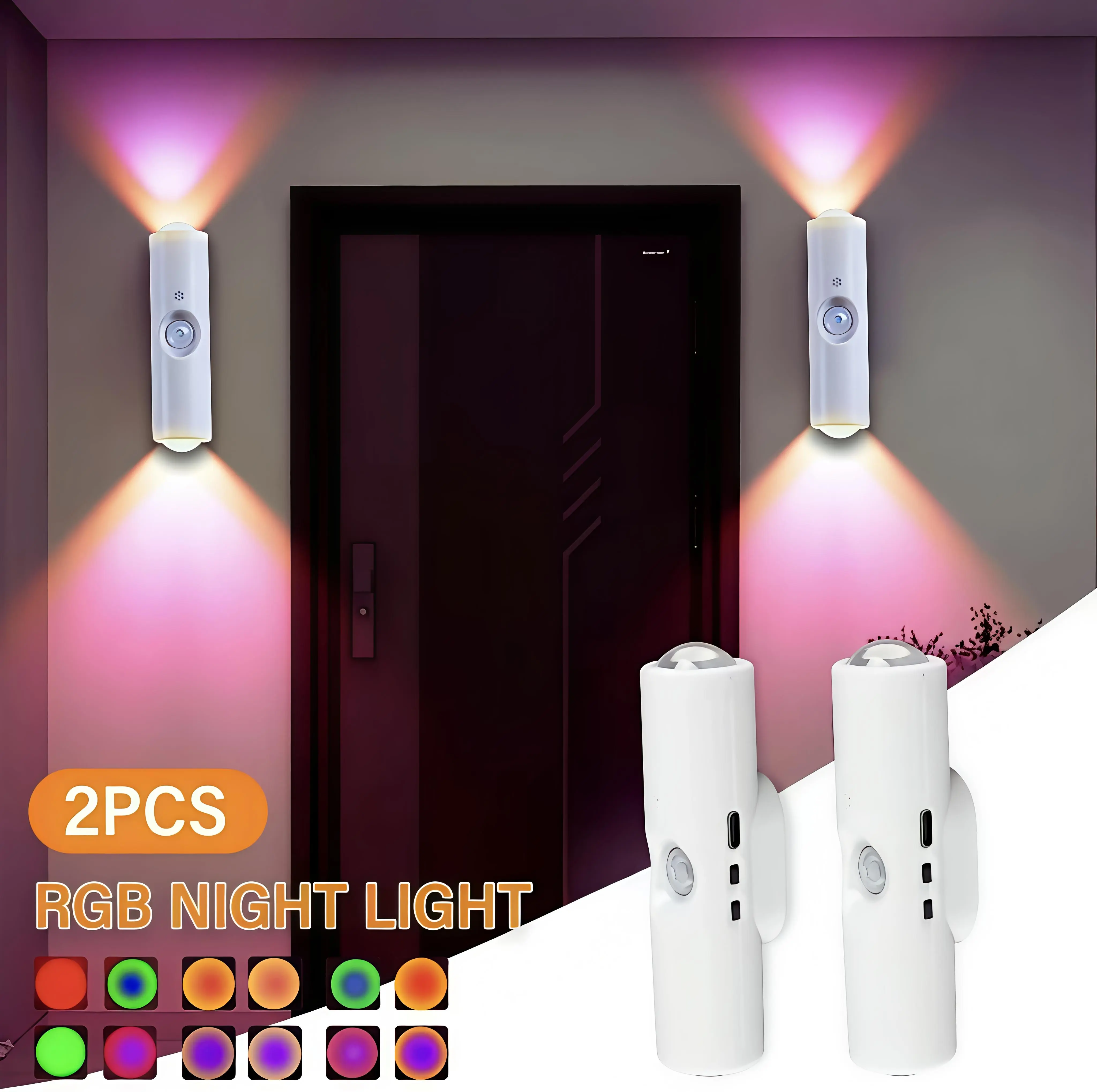 Smart Rechargeable LED Motion Sensor Night Light - RGB Gradient Ambient Dimmable Wall Lamp, Magnetic Stick-On Design, USB Charging, Long-Lasting Battery, Ideal for Halloween Decor, Bedroom, Stairs