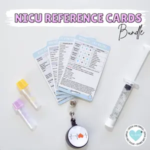 NICU Reference Card Bundle, Badge cards for Neonatal or Mother Baby Nurses, Attach to Badge Reel, Fun Intensive Care Guide