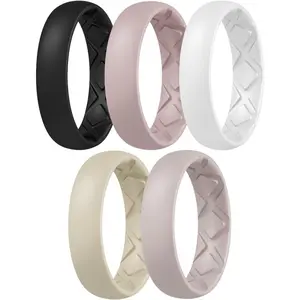 Women's Band Rings, Silicone Inner Arc Ergonomic Breathable Design with half sizes, Rubber Wedding Bands,5.5mm Wide-2mm Thick