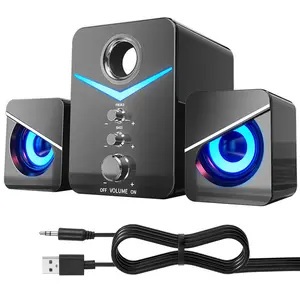 Universal 3.5mm Computer Speakers with Subwoofer 85dB PC Speakers with light Stereo Desktop Speaker USB Powered Multimedia Speaker System with 3.5mm AUX-in for Laptop, Tablet, Monitor, PC, Computer