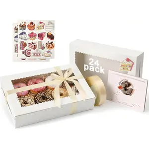 24 Pack Cookie Boxes with Window, 12x8x2.5 Inch Bakery  Boxes for Christmas Holiday  Giving, Desserts, Donuts, Pastries-White