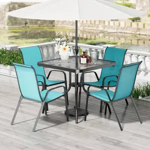 Patio Dining Set 5 Pieces, All Weather Outdoor Furniture W/ 30"X 30" Table And 4 Stackable Textilene Chairs, Metal Table And Chairs For Patio, Lawn, Garden, Poolside, Backyard