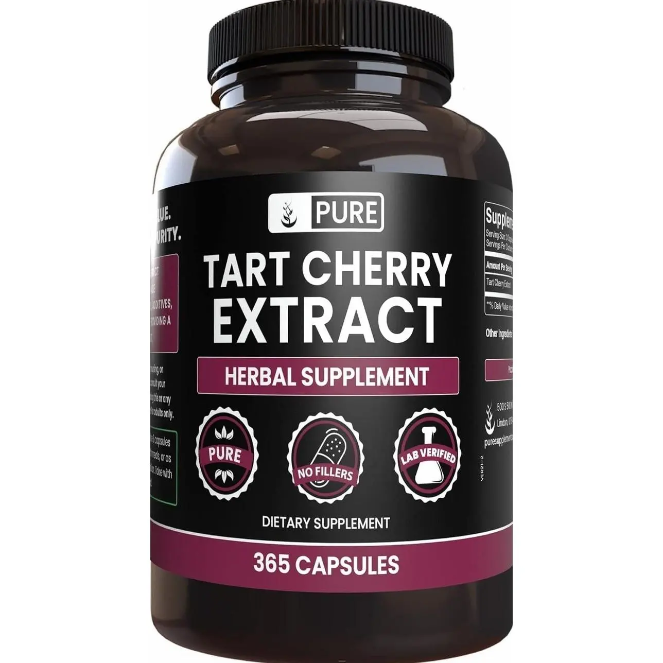 PURE ORIGINAL INGREDIENTS Tart Cherry Extract (365 Capsules) No Magnesium Or Rice Fillers, Always Pure, Lab Verified