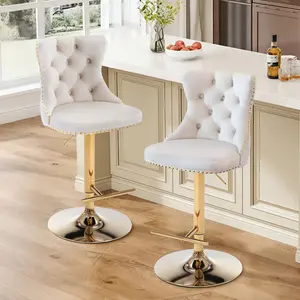 Velvet Swivel Bar Stools Set of 2 Kitchen Counter Adjustable Height Upholstered Barstools with Metal Leg for Kitchen Island, Bar, Dining Room