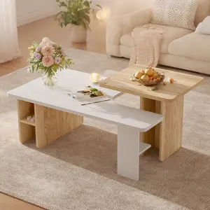 Set of 2 Nesting Coffee Tables Farmhouse,Rectangle Coffee Table Living Room,Wood Finish Coffee Table Set, Small Coffee Tables, Sofa Side Table for Living Room