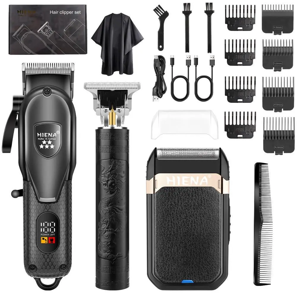 Men's Electric Rechargeable Shaver Kit with Razor, Cordless Shaver, USB Charging, LED Display, 7000 Rpm, Home Grooming and Salon, Men's Gift Shaver Set