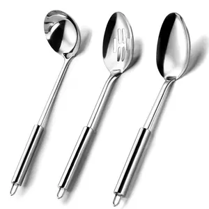 3 Pcs Stainless Steel Utensils Set,Includes 1 Serving Spoon,1 Slotted Spoon and 1 Soup Ladle,Serving Spoons for Buffet,Christmas Party Gifts,Hand Tools Kits