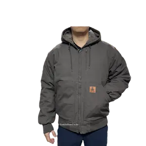 Loose Fit Quilted Flannel Lined Workwear Waterproof Active Jacket Hooded Work Coat Cotton Menswear