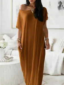 Women's Loose Fit Nightgown, Soft Comfortable Round Neck Sleepwear, Short Sleeve Batwing Sleeves, Casual Home Wear for All Seasons, Loungewear, Minimalist