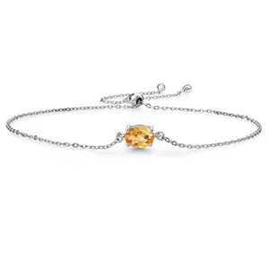 925 Sterling Silver Yellow Citrine Solitaire Bracelet For Women (0.73 Cttw, Oval Checkerboard Cut 7x5mm)