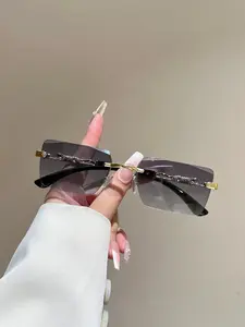 New Frameless Square Fashion Sunglasses, Trendy Metal Leopard Decorated Legs, Unique High-End Style Eyewear, Stylish Glasses