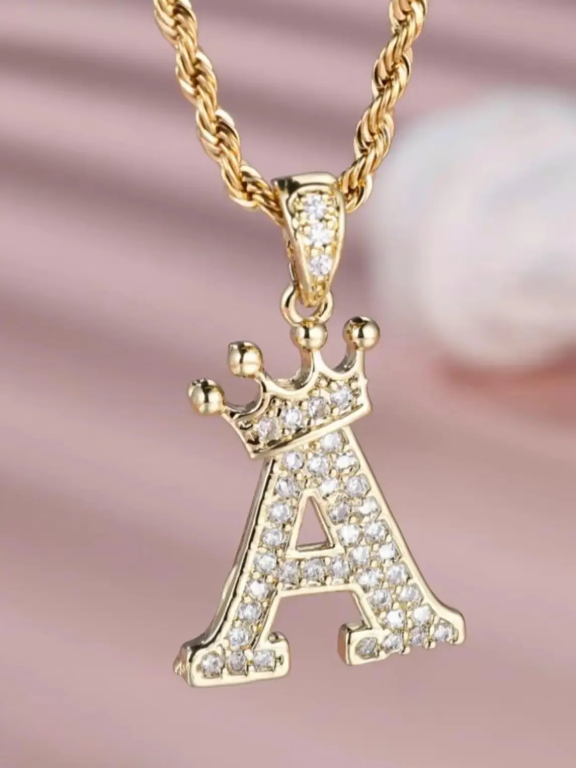 Women's Initial Letter Crown Initial Necklaces - 316L Stainless Steel, 60cm Rhinestone Pendant Jewelry, Ideal for Daily Wear, Birthday Gift