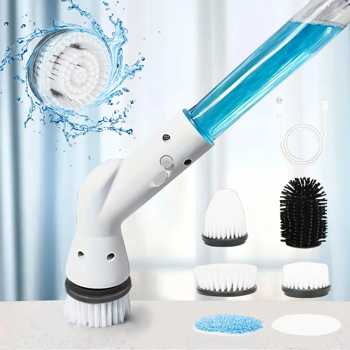 Cordless Handheld Electric Spin Scrubber Cleaning Gadget - Powerful Rechargeable Scrubber, Ergonomic, High-Torque Spin Lifts Tough Stains, Automated, Set Includes 4 Replaceable Brushes for Kitchen, Barbecue Tasks