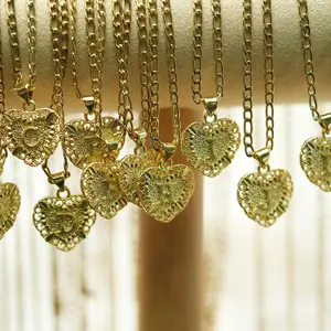 Heart Initial Necklace Golden Initial A-Z Letter Pendant Necklace Heart Jewelry Fashionable