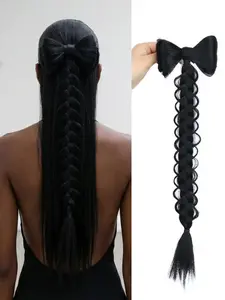 Bow Braided Clip-In Ponytail Hair Extensions,18 Inch Fashion Braided Bow Clip-On Ponytail Hair Extensions for Women, Duckbill Clip Braid Hairpiece, Cute Bow Braided Hair Extensions for Daily Wear & Party, All-Season Hair Accessory Gift