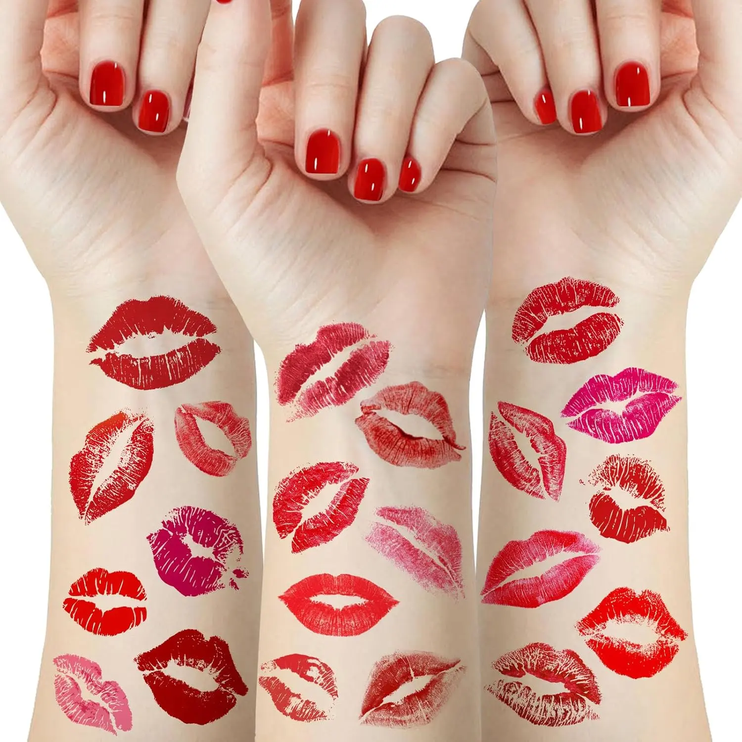 Temporary Lip Tattoos, 46-Piece Nontoxic Sticker Pack with Red & Pink Kiss Prints, Valentine's Face & Body Decorations for Girls, Nontoxic Temporary Tattoos, Kiss Face
