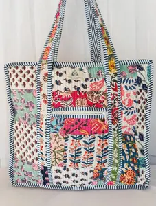 Wildflower Patch Large Quilted Zipper Tote Bag