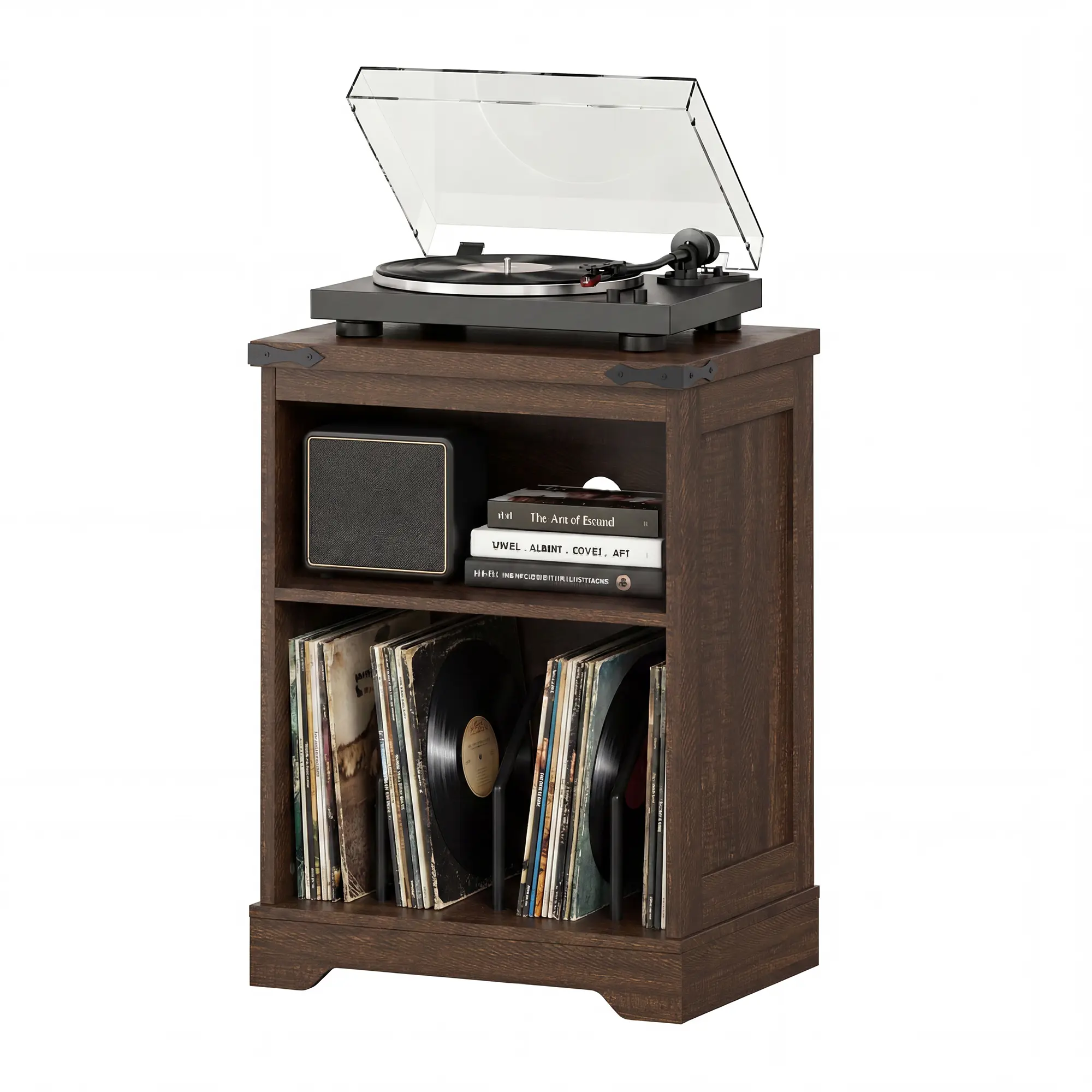 Farmhouse Record Player Stand, Vinyl Record Storage Cabinet, Wood Turntable Stand Holds up to 160 Albums, Record Holder Cabinet Dispaly Shelf for Living Room, Bedroom