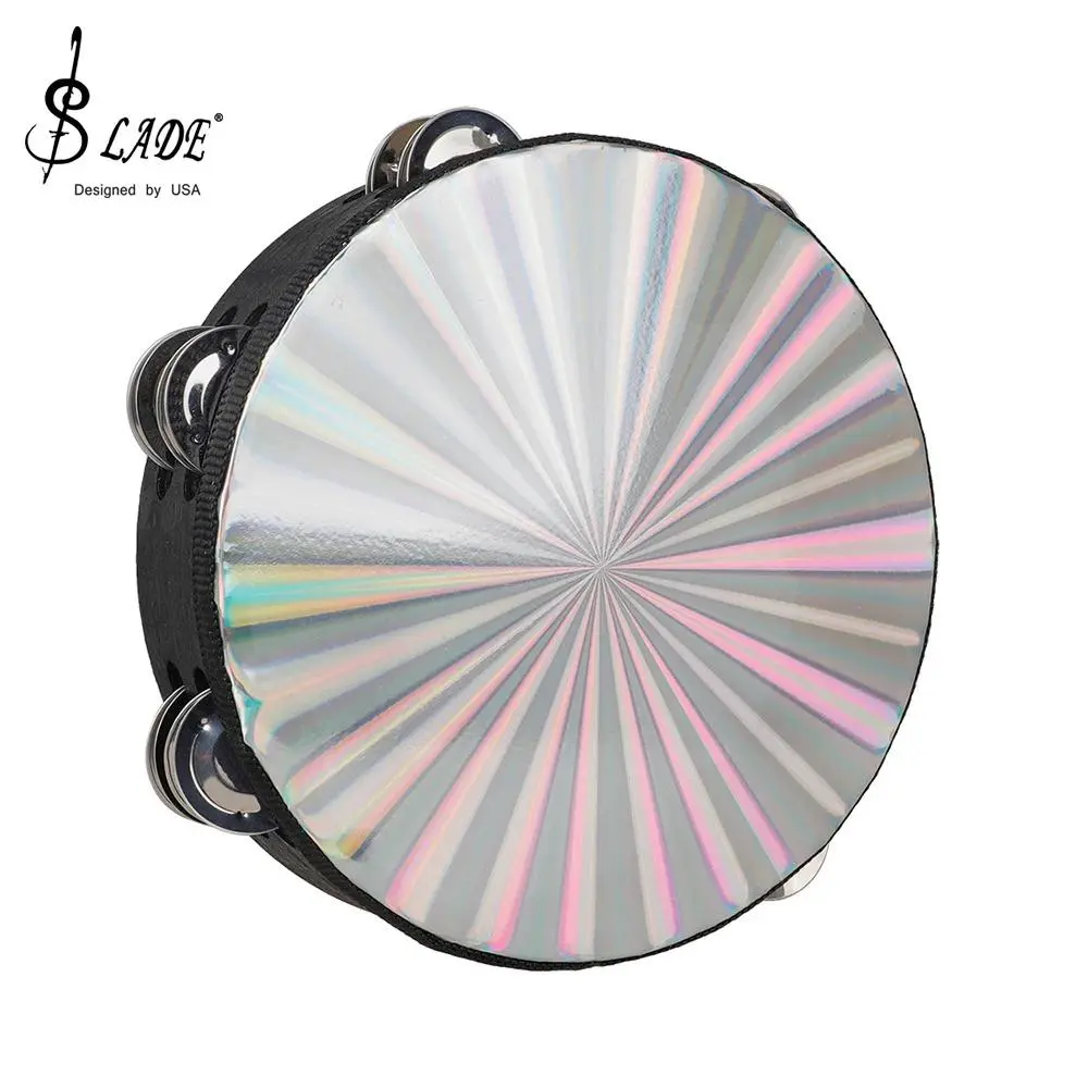 8 Inch Tambourine, Round Double Row Jingles Colorful Light Panel Music Enlightenment Handheld Percussion Toy, Musical Instrument for Home School Percussion Musical Instruments