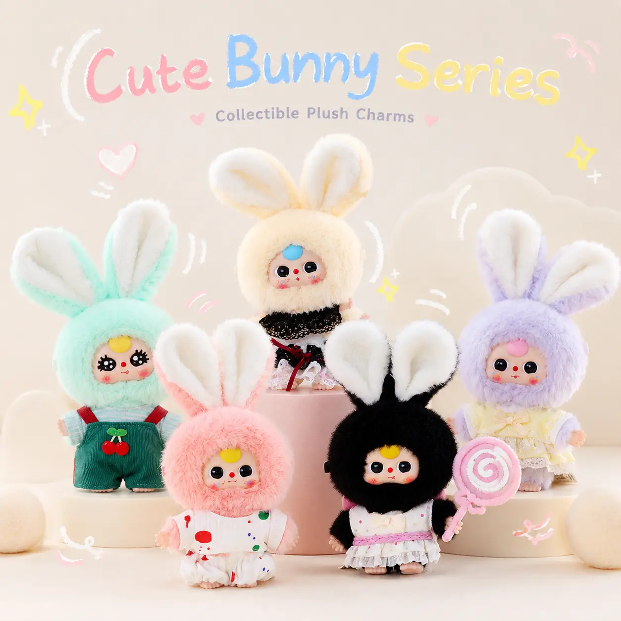 Macaron Tiny Bunny Series Cute Collectible Plush Toy, Kawaii Bunny Doll, Soft Stuffed Figure for Room Decor, Birthday Gift for Girls