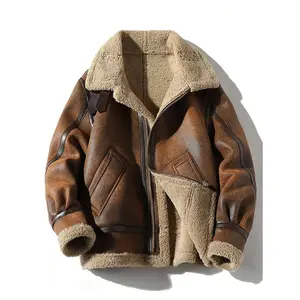 Men's Suede Faux Fur Jacket, Thickened And Lined Winter Overcoat, One-Piece Fur-Lined Motorcycle Leather Jacket In Plus Sizes