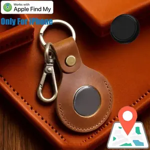 Faux Leather Airtag Holder, Keychain Leather Case with Key Rings, Protective Case for Apple Airtag, Item Finders Work for Apple Find My