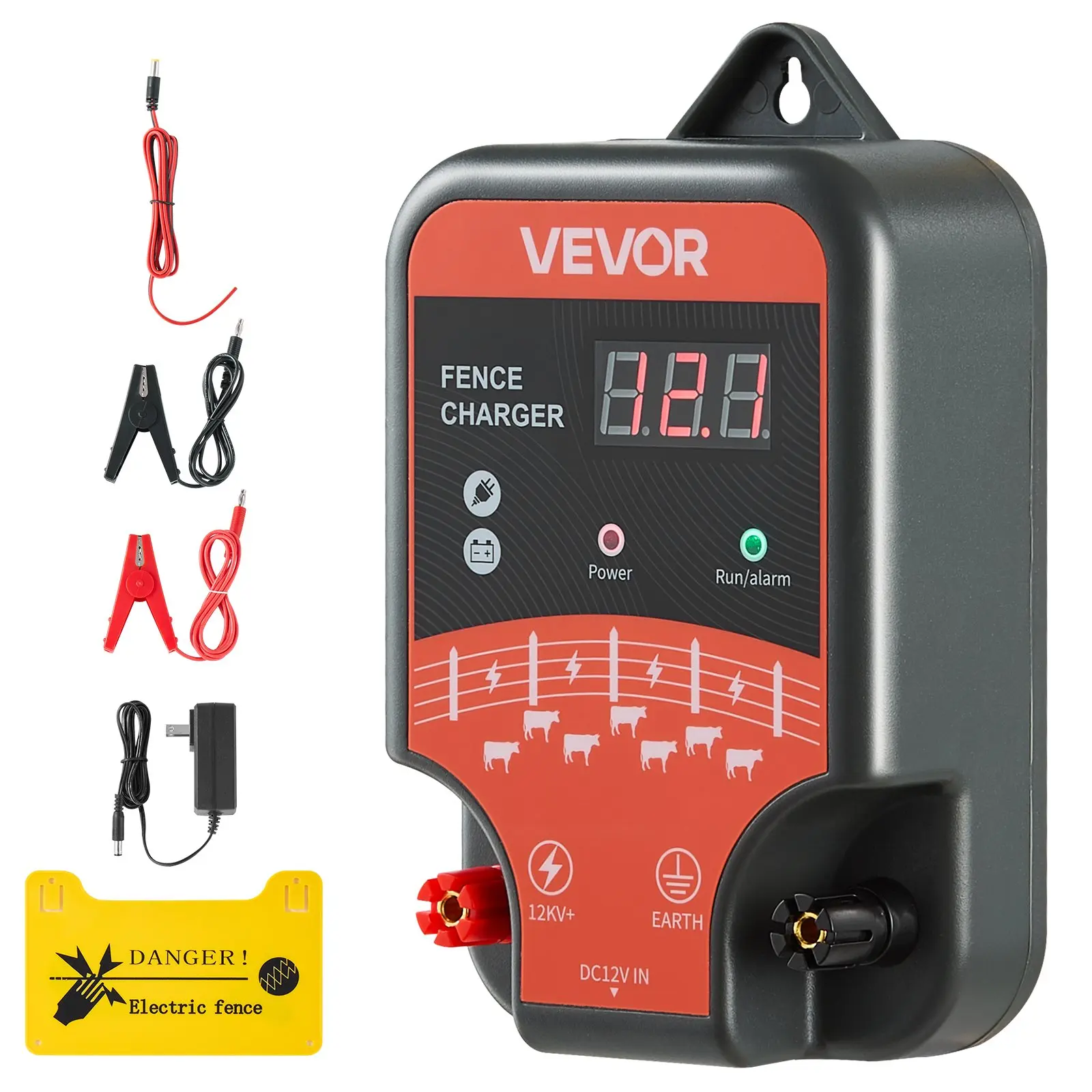 VEVOR Electric Fence Charger, 10kV 3J AC-DC Energizer with LED Indicator, 1.86 mi Range, Solar Power & DC Battery Compatible Shock Deterrent for Farmers' Agricultural Livestock & Poultry Protection