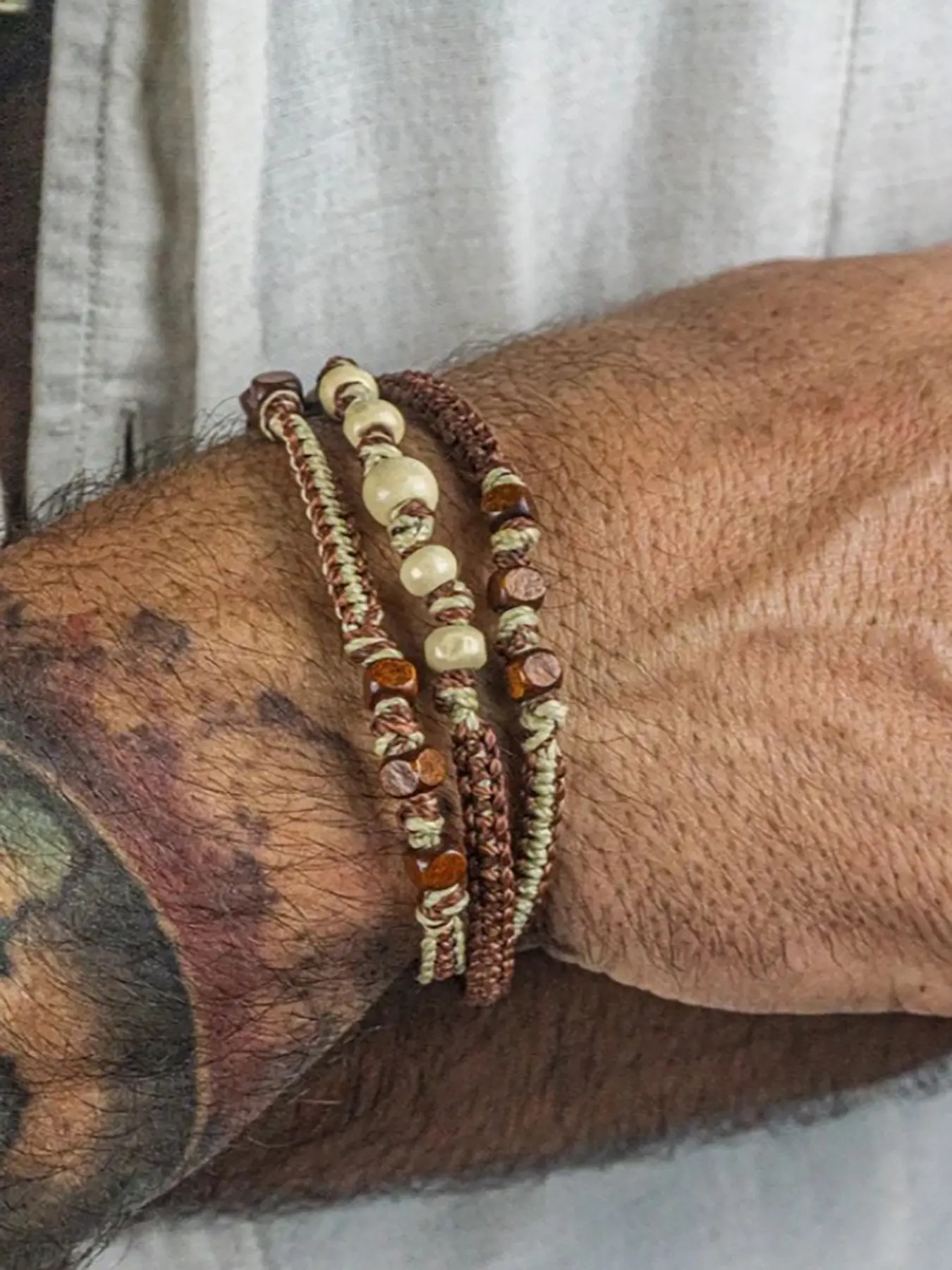 1PC- Men's vintage ethnic style woven rope Fashion bracelet Bohemian Bracelets for men multi-layered Braided wooden beads Boho style bracelet man wristband