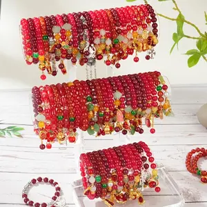 12/24/36pcs Bohemian Red Glass Bead Stretch Bracelets with Alloy Pendants - Unisex for Men & Women, Multi-Quantity Options (Daily Wear, Festival,) - Year-Round Gift