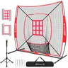 【BackToSchool】BAGAIL 7x7 ft Baseball & Softball Practice Net with Bow Frame for Batting, Hitting, Pitching, Portable Baseball Throwing Net with 2 Strike Zone Batting Tee, Carry Bag, Great for All Levels