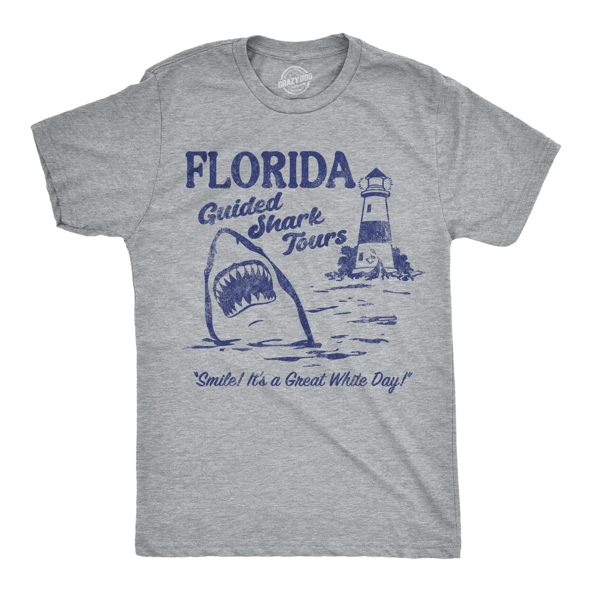 Mens Funny T Shirts Florida Guided Shark Tours Sarcastic Graphic Novelty Tee for Men Mens Funny T Shirts Cool Vintage Fashion T-Shirt Gift Classic Menswear Shark Apparel for Men Funny Sarcastic Short Sleeve Light Grey