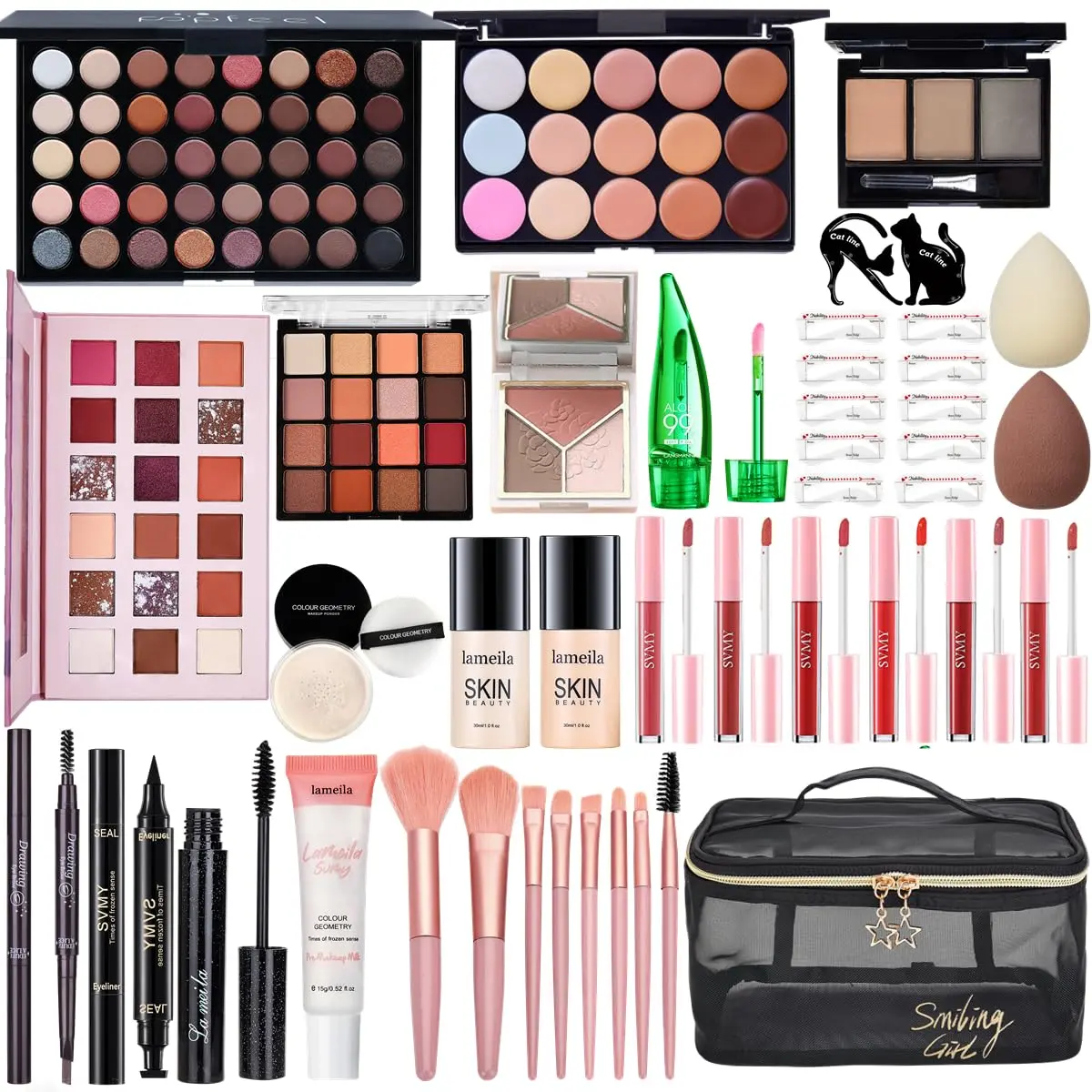 Women's All-in-1 Makeup Kit - Full Makeup Set with Foundation, Eyeshadow, Lip Gloss, Brushes, Travel Bag