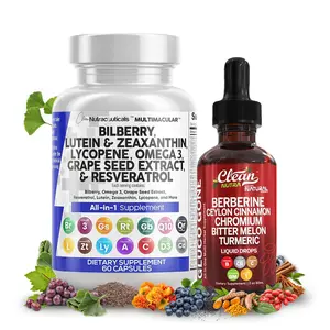 Clean Nutra Metabolic & Vision Health Duo | Bilberry, Lutein & Zeaxanthin, Berberine, Ceylon Cinnamon & More for Eye & Blood Sugar Support Healthcare Supplement [Gluco Gone Liquid Drop + Multimacular Capsules]